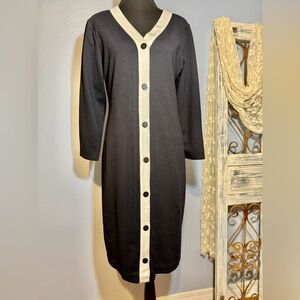 Sonnet James Lou Elegant Black Long Sleeve Dress with White Accents